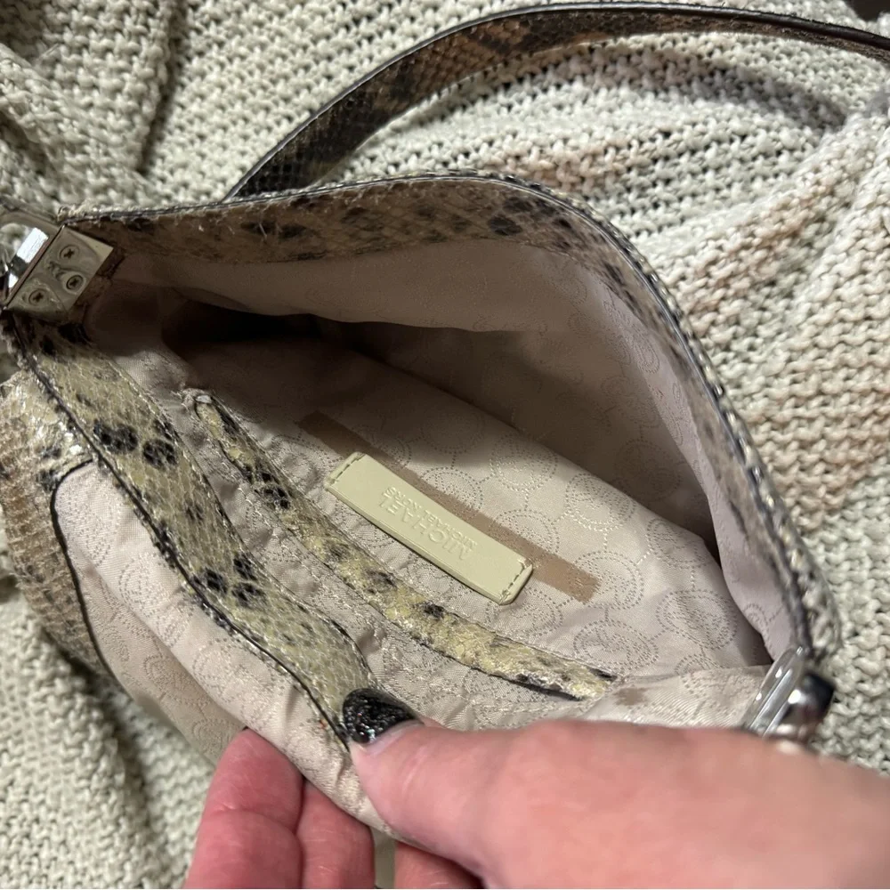 Michael Kors‎ Julian Snake Print Leather Dark Sand Shoulder Flap
